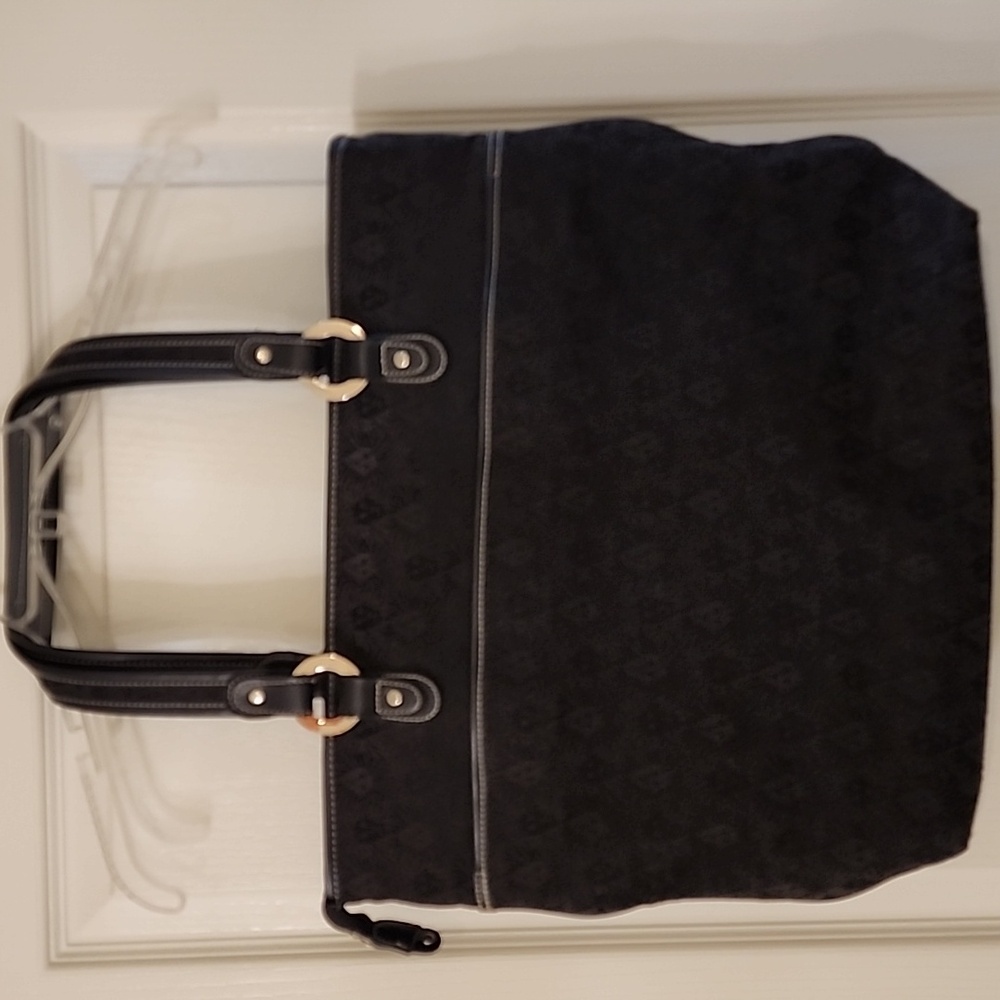 Anne Klein Black Lion Head Logo Fabric Large Tote, Vintage